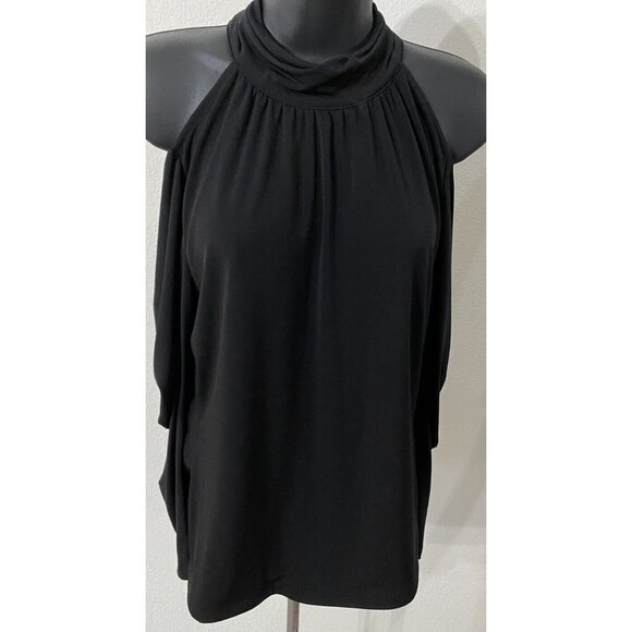 Inc International Concepts Womens PL Blouse Black Stretch Cold Shoulder Collar - Picture 1 of 10